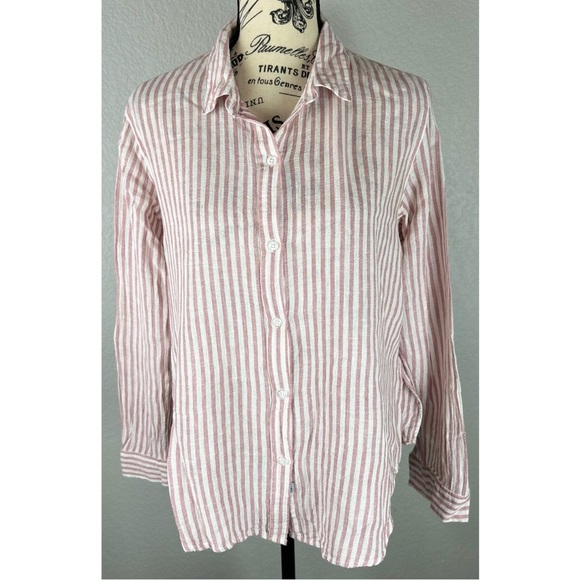Rails Women’s Sidney Florence White And Pink Stripe Button Down Top, size Medium - Picture 2 of 9